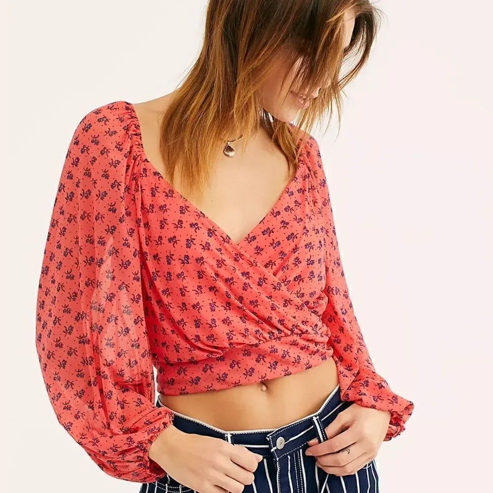 Free People Sweetie Pie Blouse *WHITE/GREEN Small